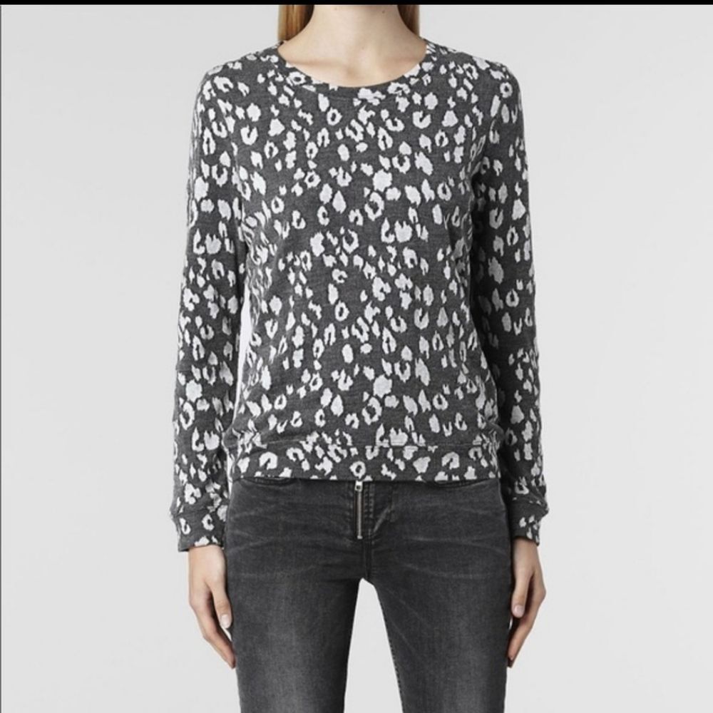 All Saints -556 Yosa Sweatshirt in‎ leopard print Black and grey size 8 Medium